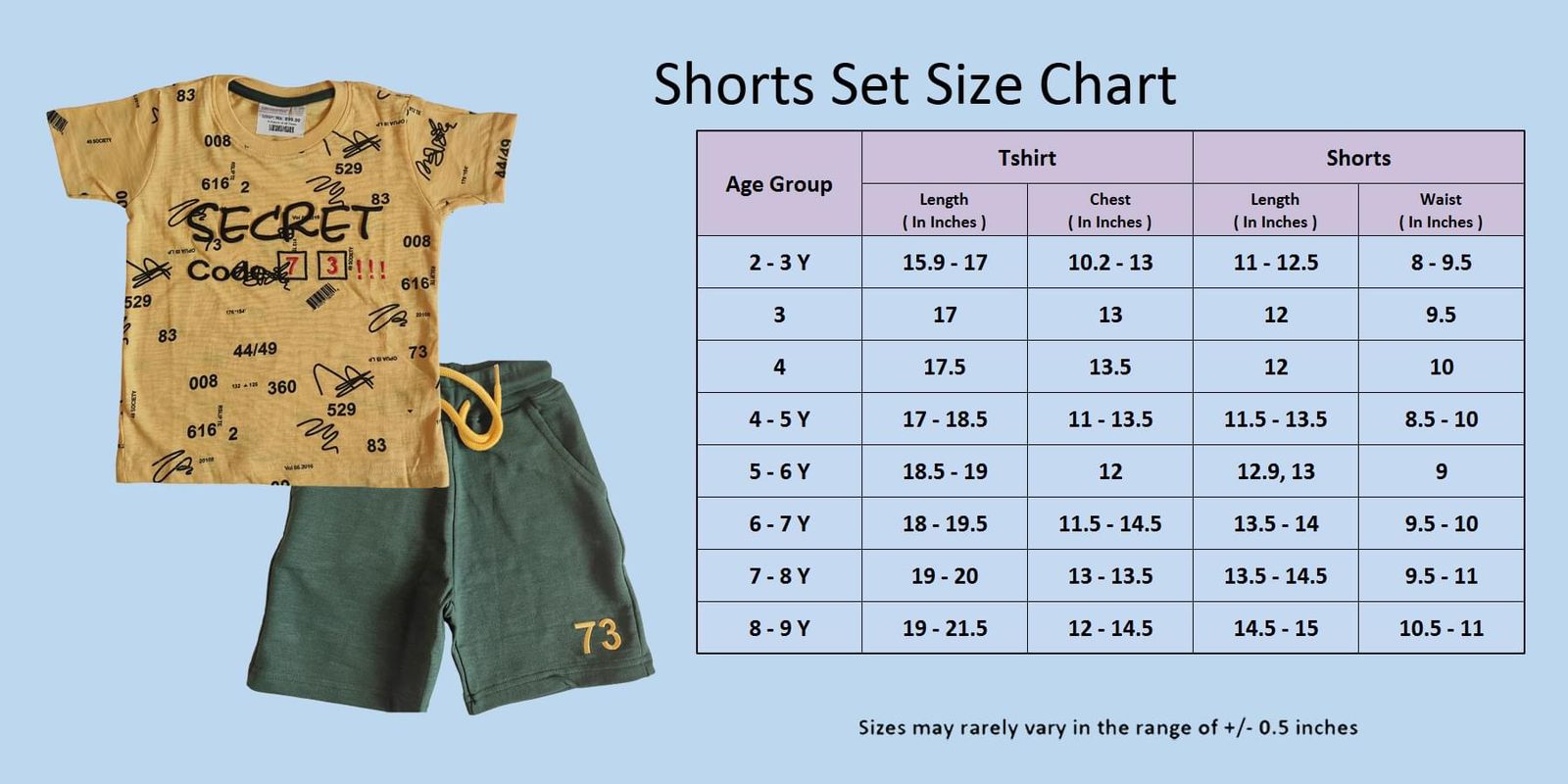 Shorts Set Size chart 2