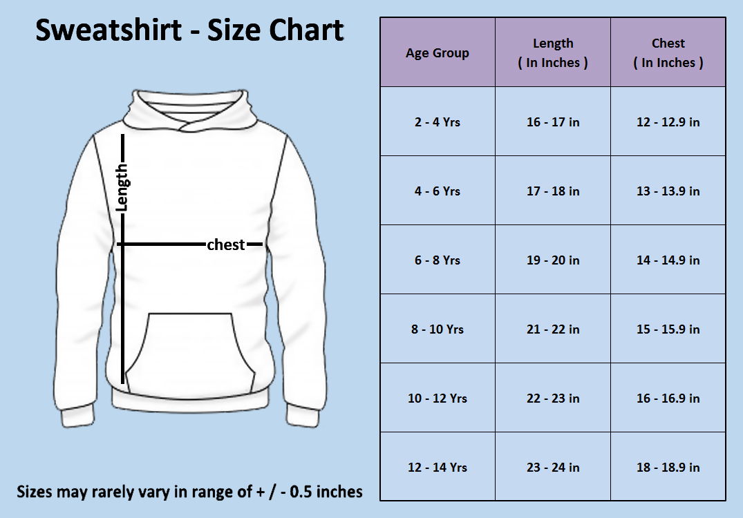 02 – Sweatshirts Size chart
